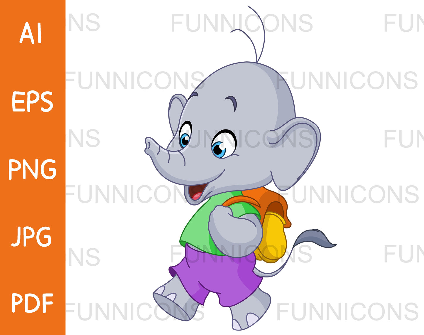 Happy School Student Elephant Walking with a Backpack