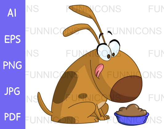 Hungry Dog Licking his Chops over a Bowl of Food Ready to be Eaten