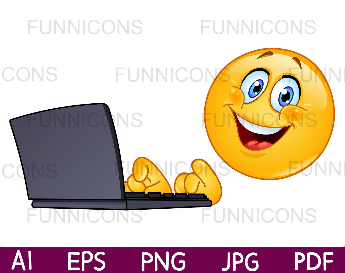 Happy Emoji Typing on a Laptop Computer