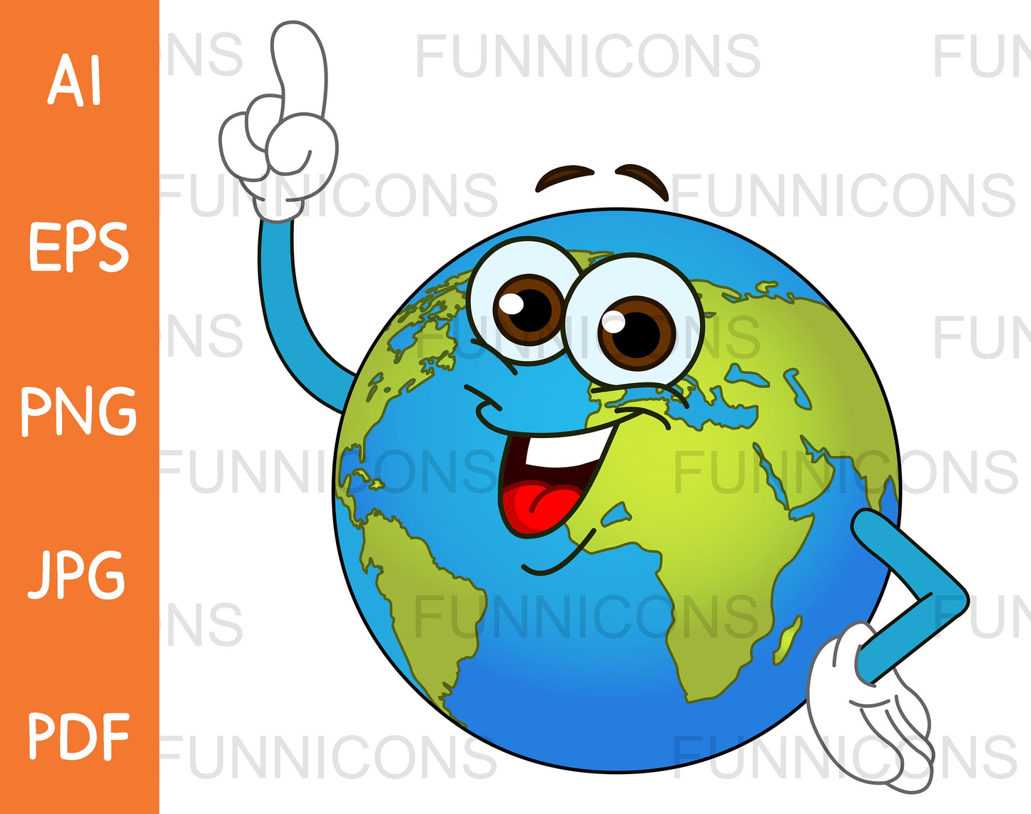 Happy Cartoon World Globe Earth Pointing with Finger, Having an Idea