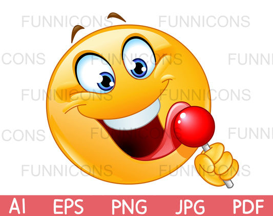 Happy Emoji Licking a Red Lollipop