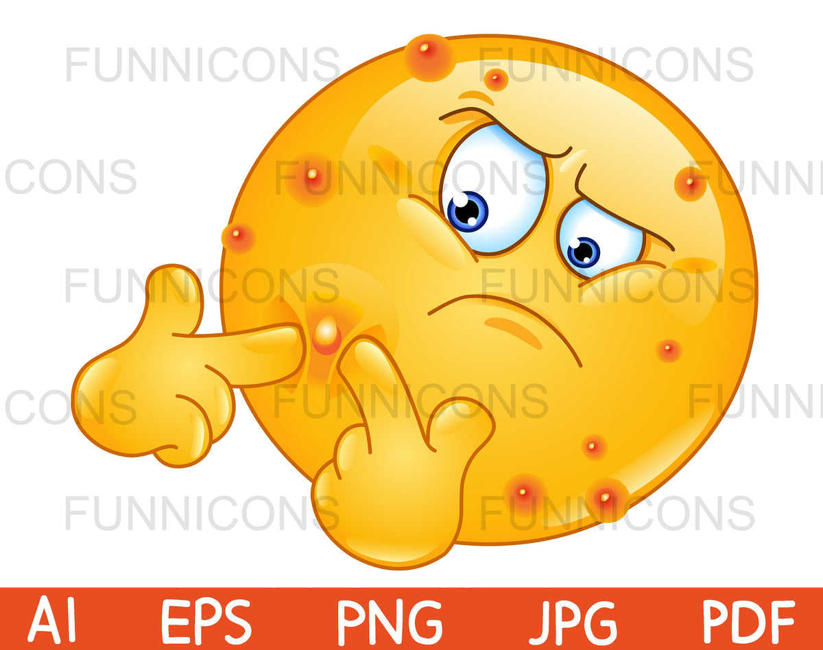Emoji with Acne Squeezing a Pimple, Vector clipart stock image.