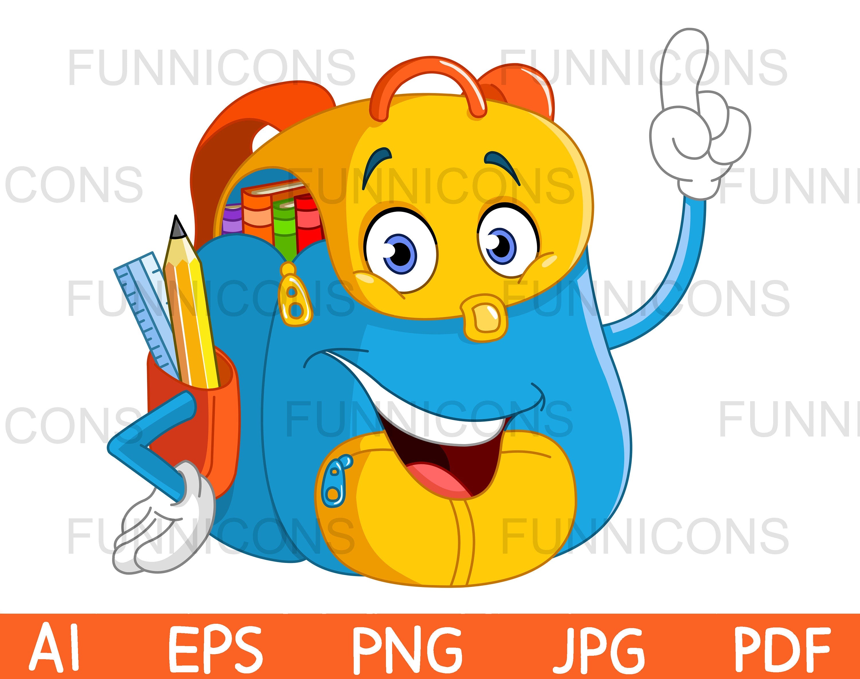 Back to school lettering with colourful backpack clipart for kids,  elementary school students. Stock Vector | Adobe Stock