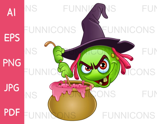 Happy Witch Emoji stirring her cauldron Brew