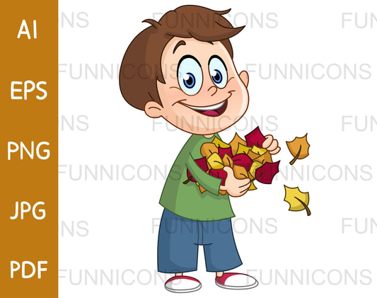 Happy boy carrying autumn leaves