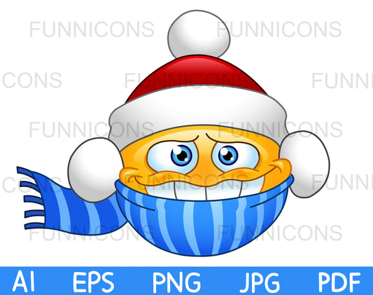 Cold Winter Emoji Bundled in Santa Claus Hat and Scarf