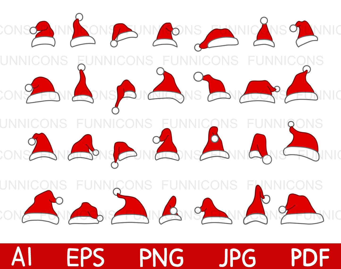 Christmas Big Bundle Cartoon of Santa Claus Hats Doodles Set