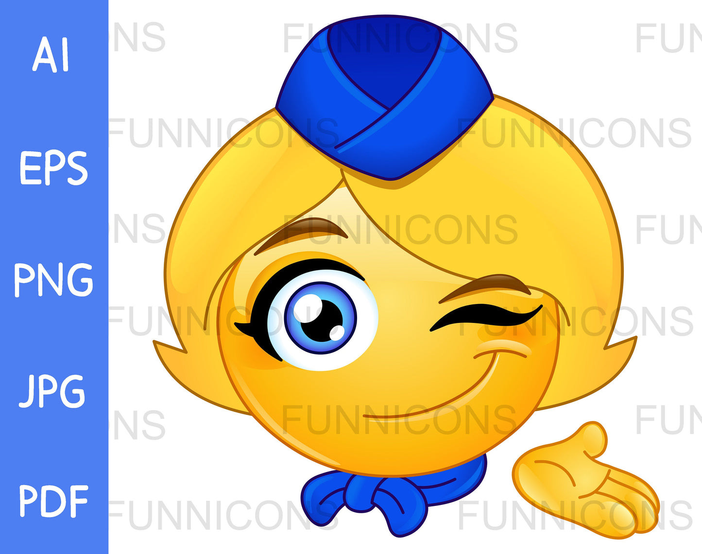 Smiling Stewardess Emoji Winking and Presenting with her Hand