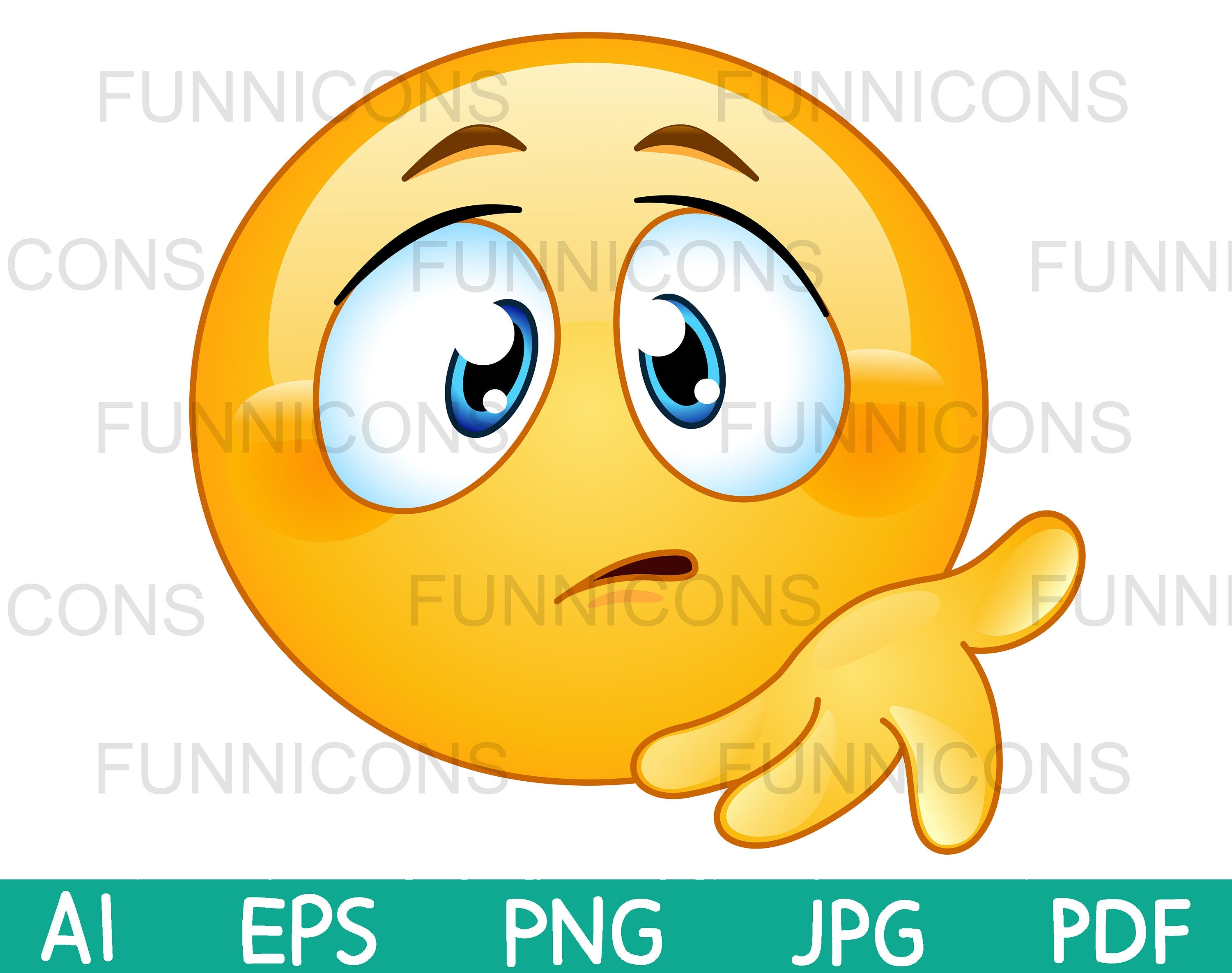 Confused Emoji Holds out his Hand, Huh, Vector clipart stock cartoon.