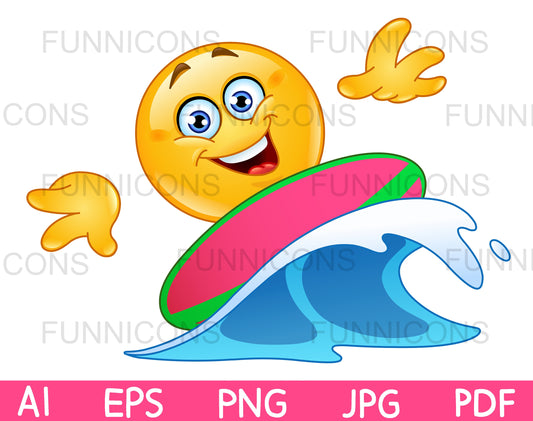 Happy Emoji Surfer Riding a Wave