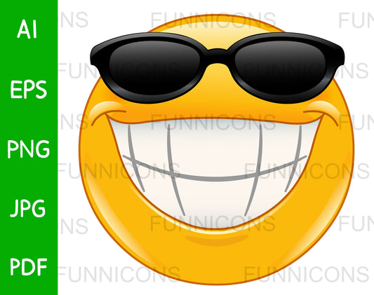Cool Emoji Showing a Big Smile and Wearing Black Sunglasses