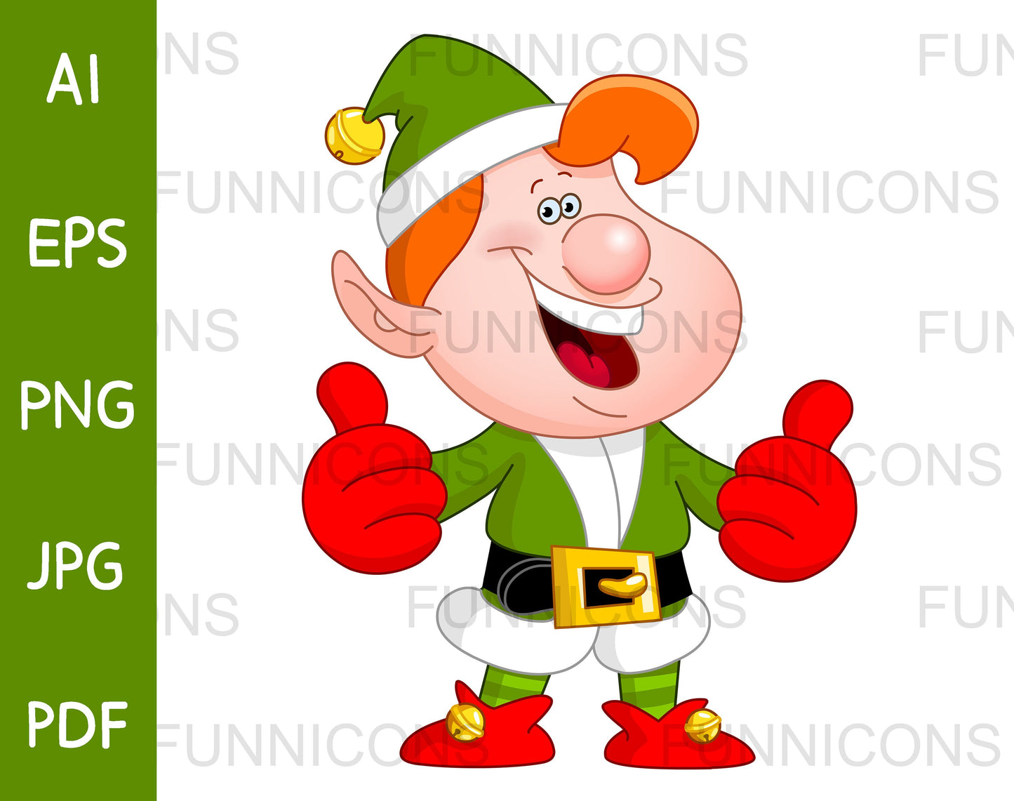 Happy Christmas Elf Giving Two Thumbs up, Like Gesture