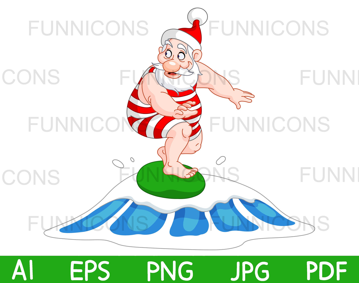 Santa Claus Surfing on a Wave