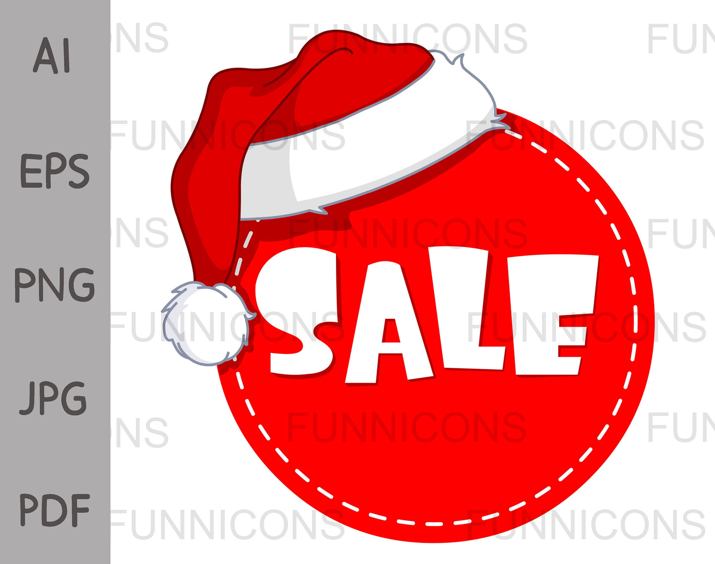 Christmas Round Sale Tag with Santa Claus Hat