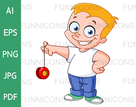 Smiling Blond Boy Playing with a Yo Yo