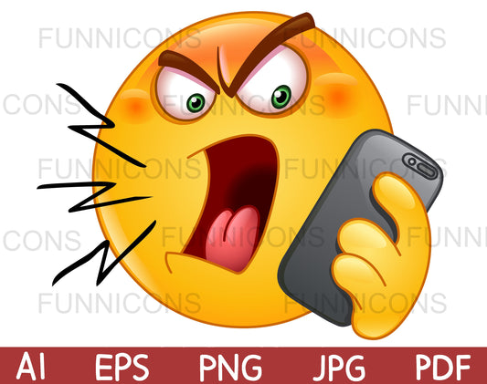 Angry Emoji Shouting or Screaming at a Cell Phone.