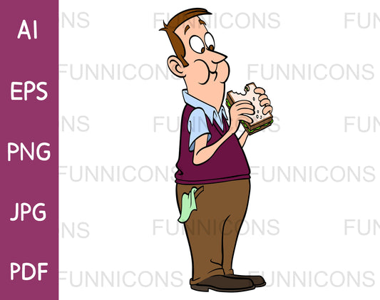 Chubby Man Eating a Sandwich while Standing