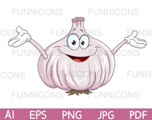 Happy Garlic Cartoon Character Raising his Arms