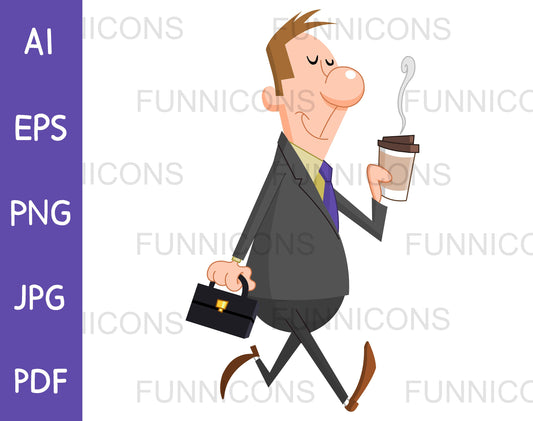 Smiling Business Man Walking with a Paper Coffee Cup