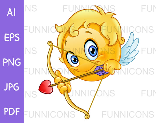 Happy Cupid Emoji with Bow and Arrow