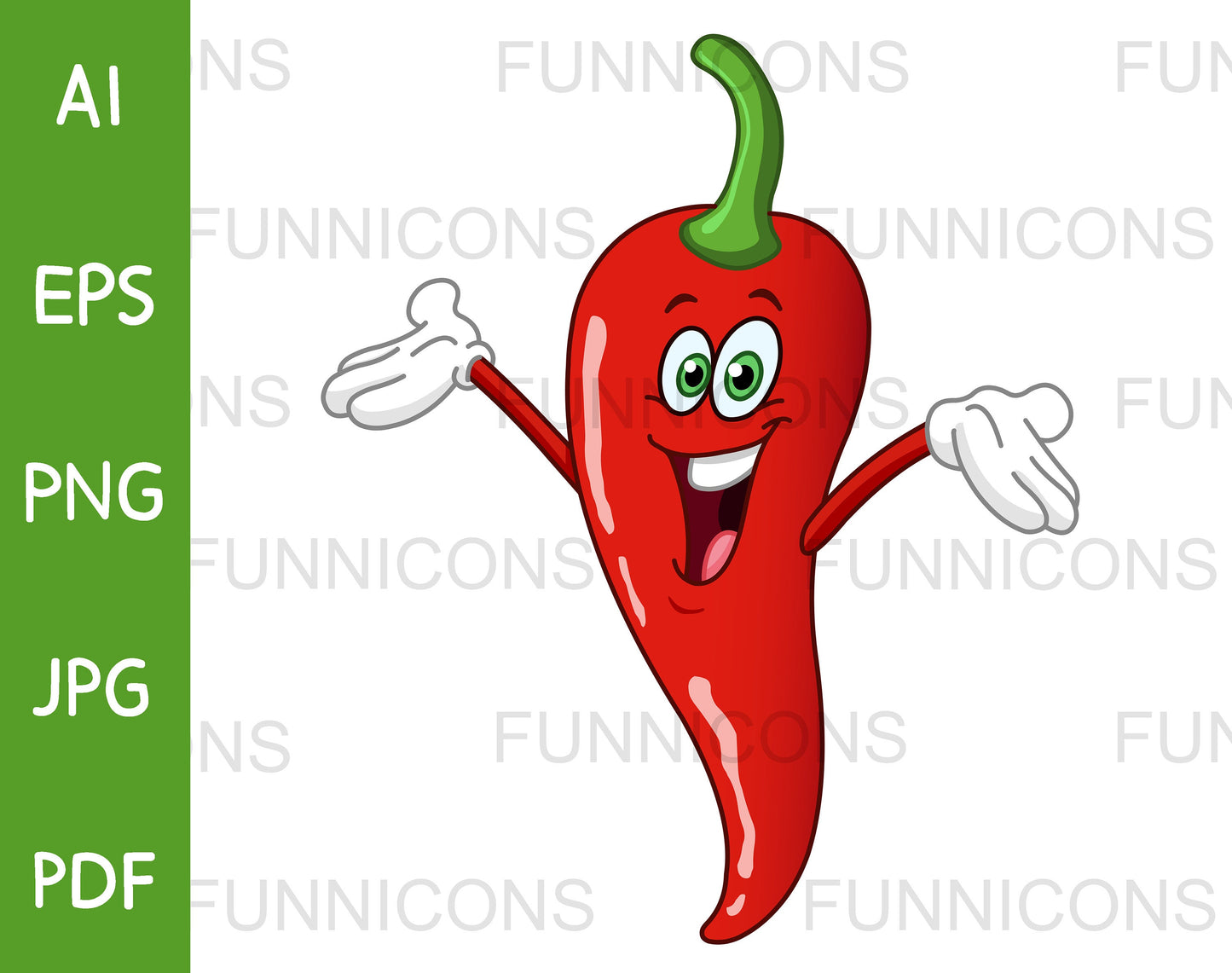 Happy Red Chili Pepper Cartoon Character Raising his Arms.