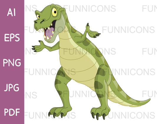 Happy Green T-Rex Dinosaur Shrugging