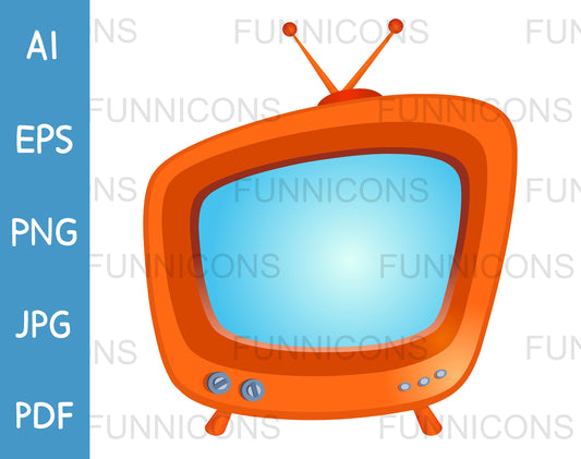 Retro Orange TV Television Vintage Box with Blue Screen.