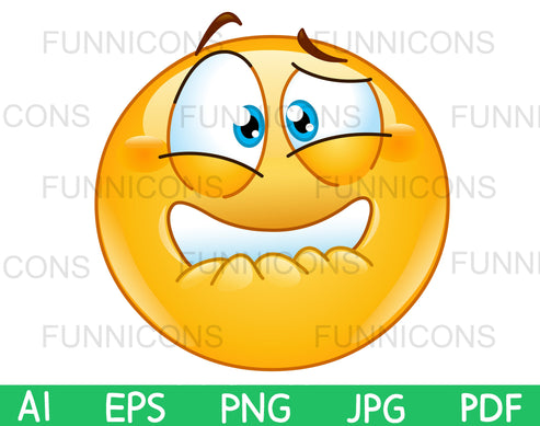 Frightened Emoji Biting his Lip, Stressed, Sick, Vector clipart image.