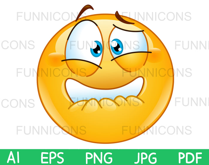 Frightened Emoji Biting his Lip, Stressed, Sick, Vector clipart image.