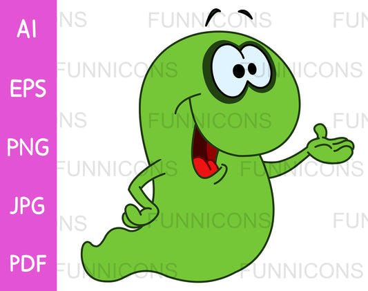 Happy Green Worm Earthworm Presenting with his Hand