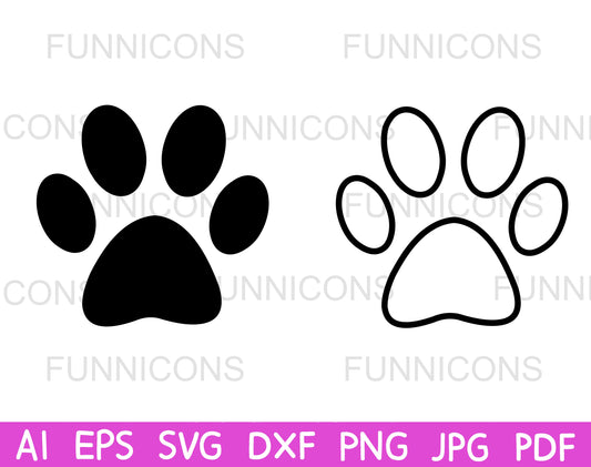 black paw print svg and outlined paw SVG for Cricut, PAW dog animal pet Print Cut Files, svg dxf ai eps png jpg pdf files digital download.