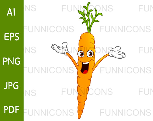 Happy carrot character raising his arms