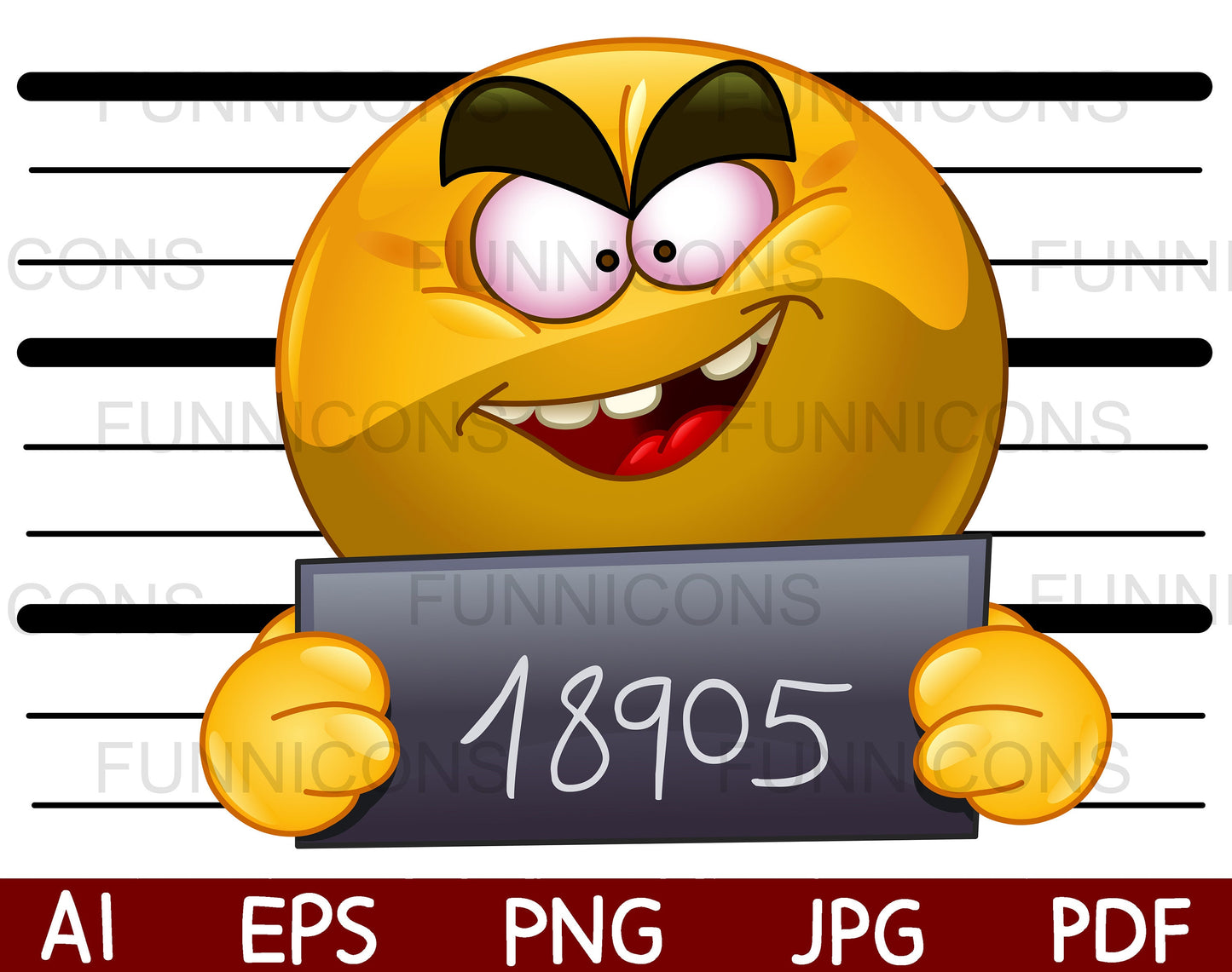 Arrested Emoji with Measuring Scale in Back, Holding his Number and Posing for a Criminal Mug Shot