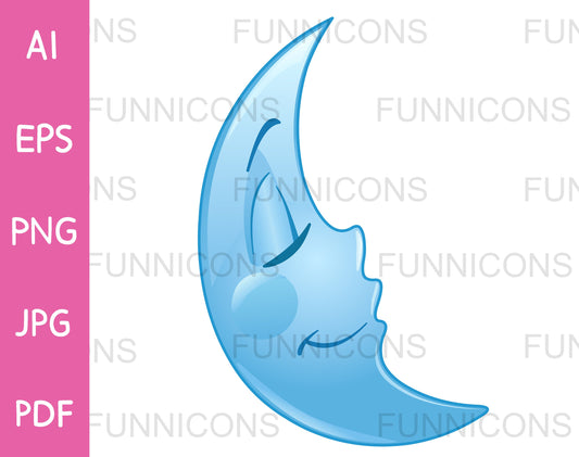 Peaceful Sleeping Blue Crescent Moon Profile Face