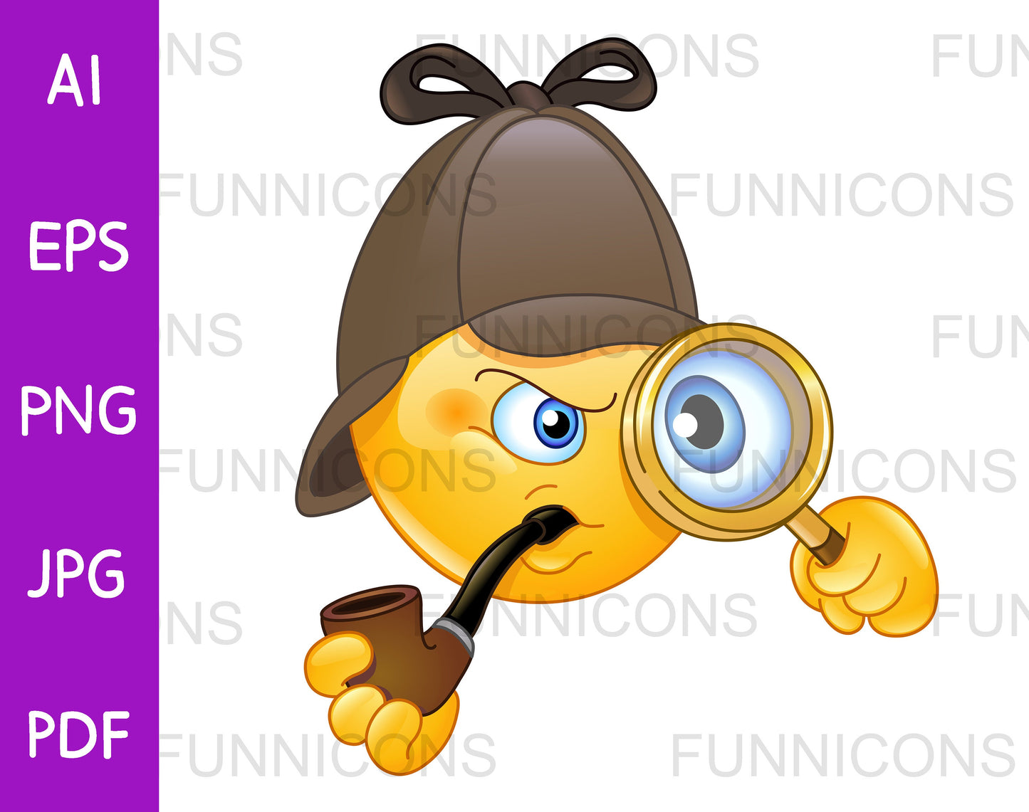 Retro Emoji Detective Looking Through a Magnifying Glass and Smoking a Pipe