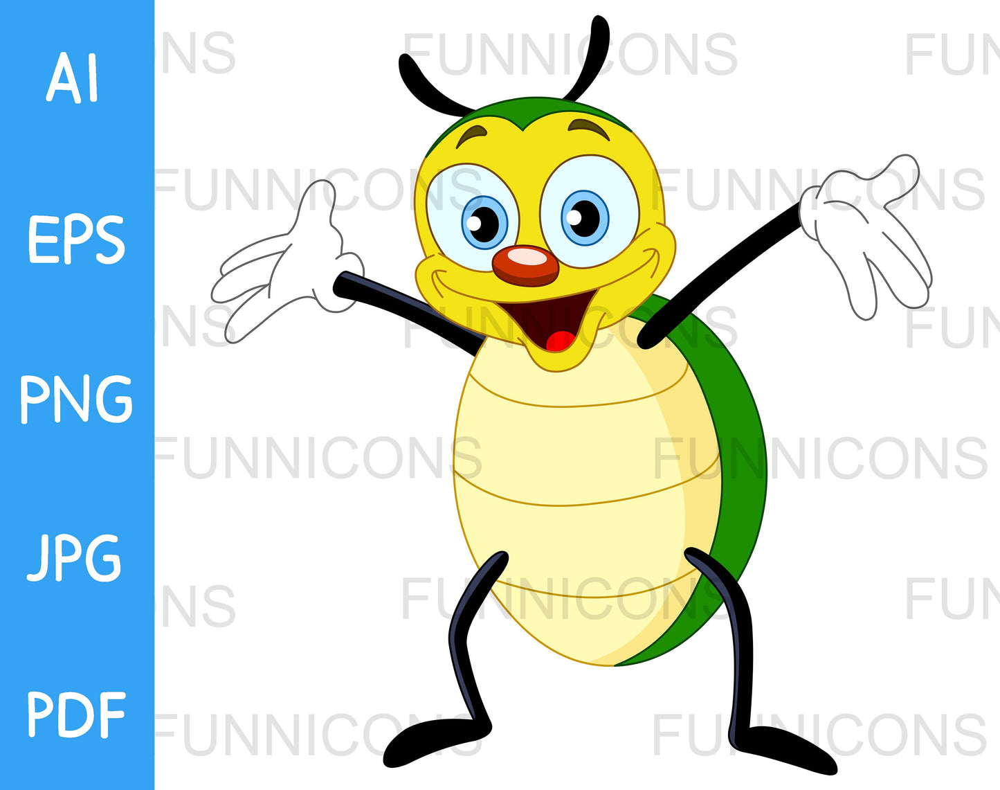 Happy Yellow and Green Beetle Holding up his Arms