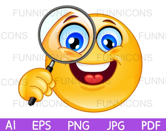 Happy Emoji Holding up a Magnifying Glass, Search Gesture