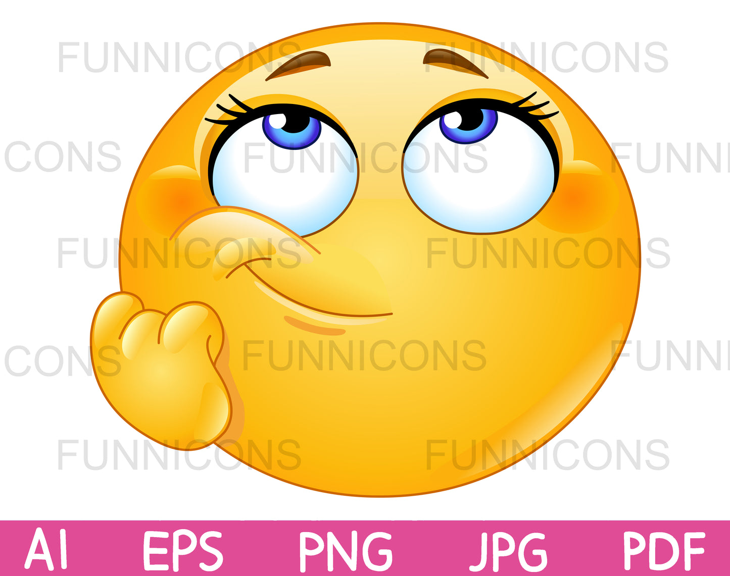 Female Emoji Making a Ponder, Think or Day Dreaming Gesture with her Hand on Cheek