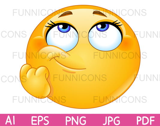 Female Emoji Making a Ponder, Think or Day Dreaming Gesture with her Hand on Cheek