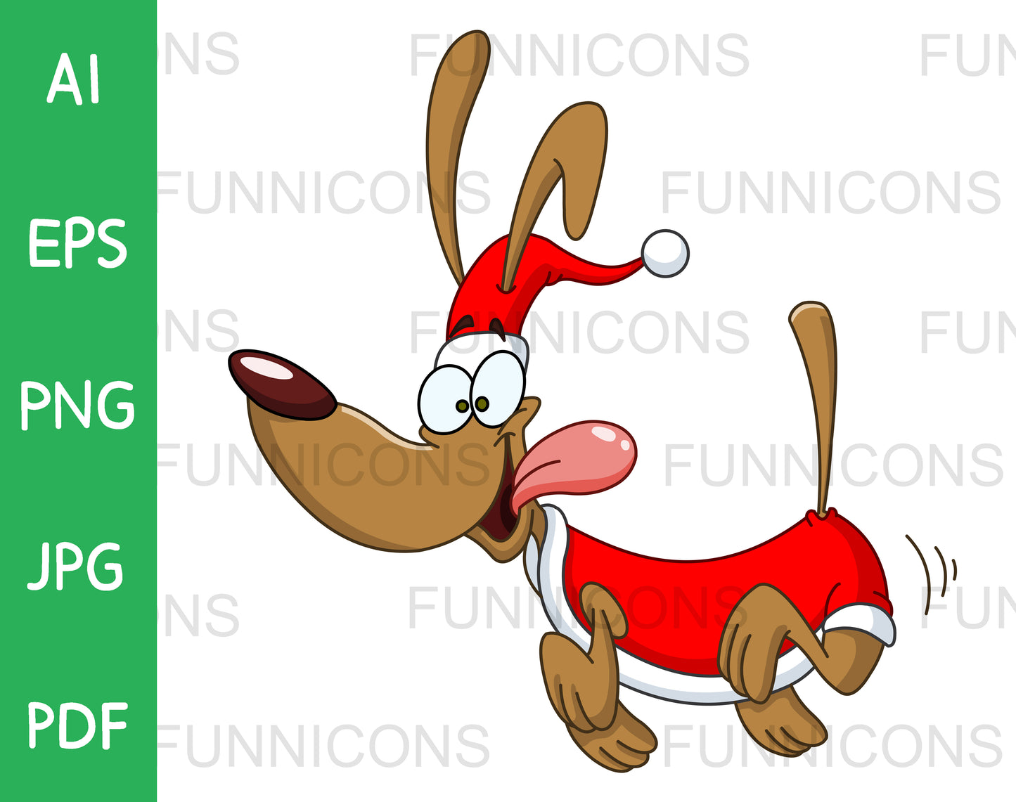 Happy Running Dog Wearing Santa Claus Costume
