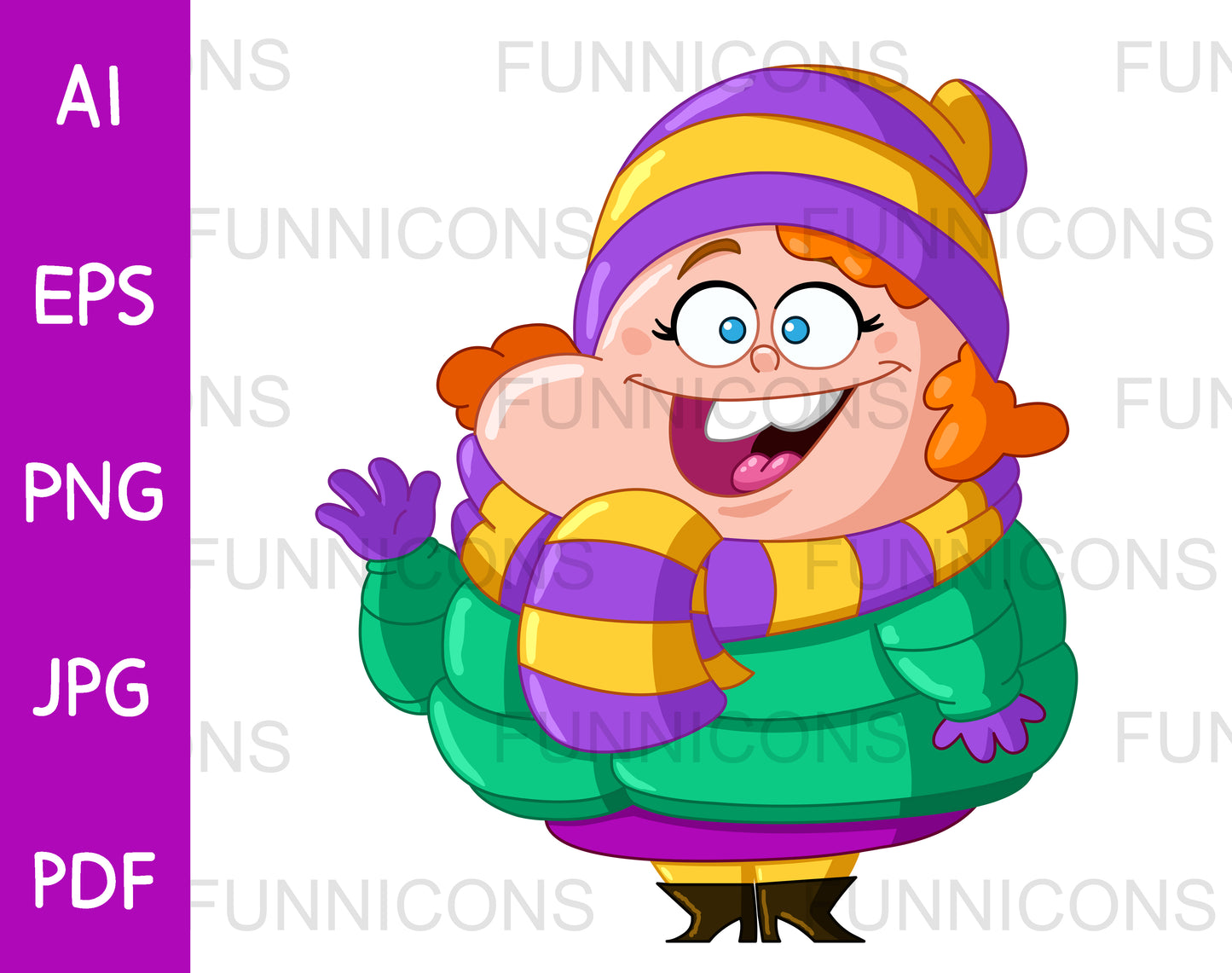 Happy Chubby Woman Wearing Winter Clothes and Waving